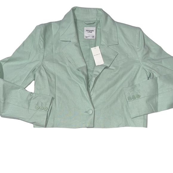 Cropped Linen-Blend Blazer - Medium - Picture 4 of 5